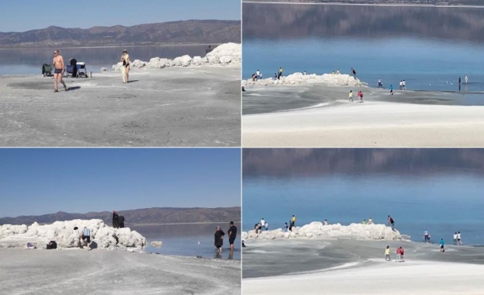 Salda Gölü'ne masa ve sandalye atıp fosilleri eziyorlar