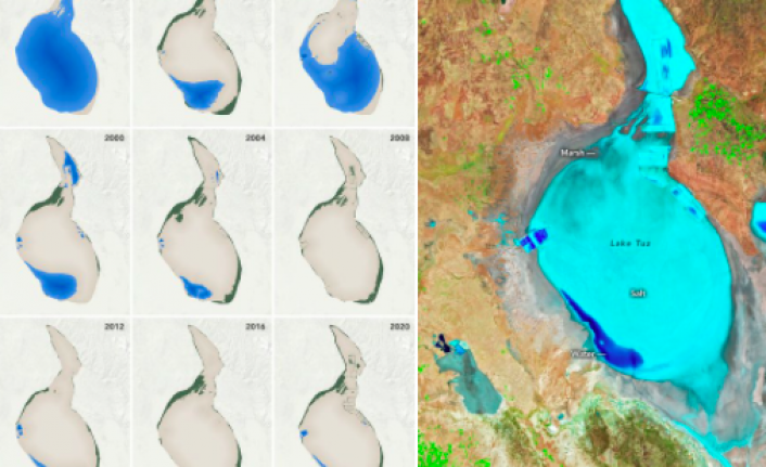NASA, Tuz Gölü’nde yıllar içinde su seviyesinin azalmasını gözler önüne serdi