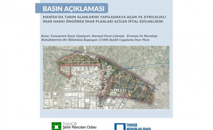 ŞPO ve MO İzmir Şubeleri: Manisa’da “kişiye özel” imar planı acilen iptal edilsin